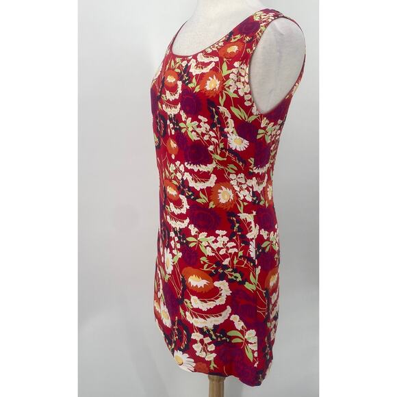 Vintage 90s Esprit Graphic Floral Print Mini Shift Dress Scoop Neck Red Womens 8 - Picture 4 of 8